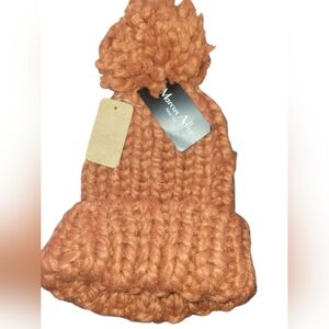 Womens Burnt Orange  Large Weave Knit Pom-Pom Hat❄️